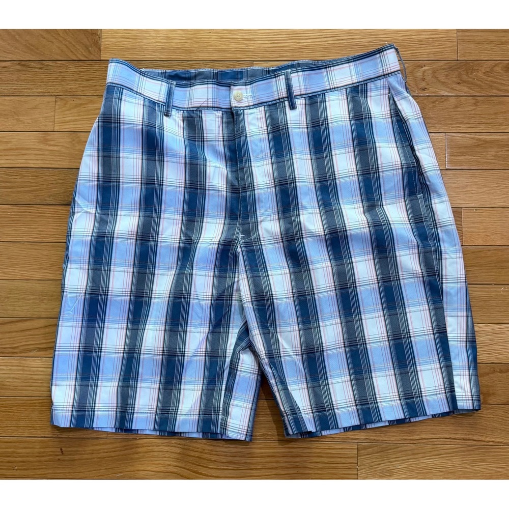 Pro Tour Mens Blue Plaid Golf Shorts Size 36 Performance Polyester Flat Front